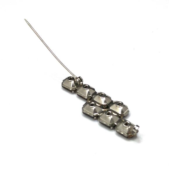 Antique Art Deco Purple Glass Double Bar Brooch, Prong Set, C Clasp, 1920s - Picture 9 of 10